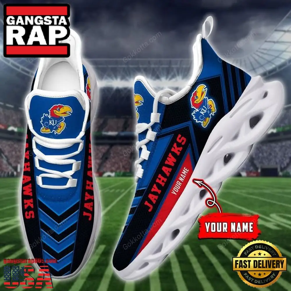 NCAA [Hot Sale] Kansas Jayhawks Custom Name Unique Design Max Soul Shoes Running Sneakers - Image 2